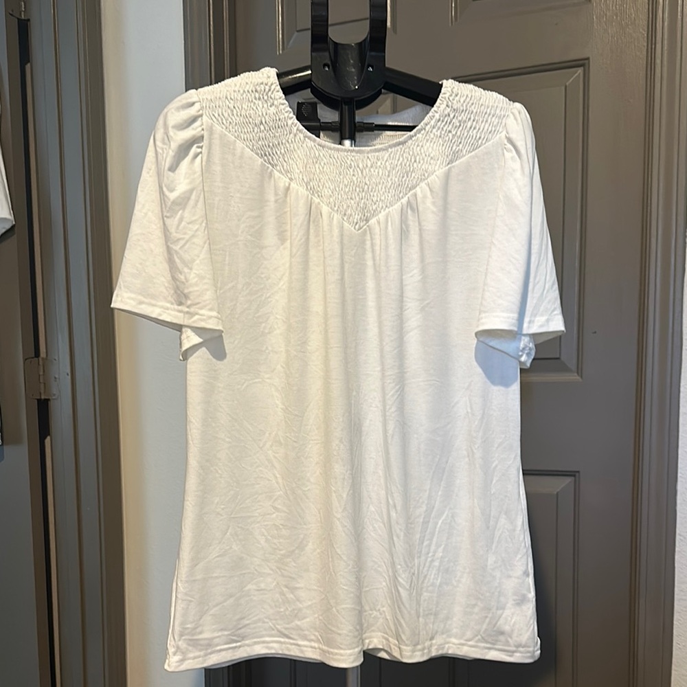 Elegant White Smocked Women's Top
